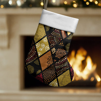 African American Quilt Inspired Christmas Stocking Ethnic Bohemian Rhombus Patchwork