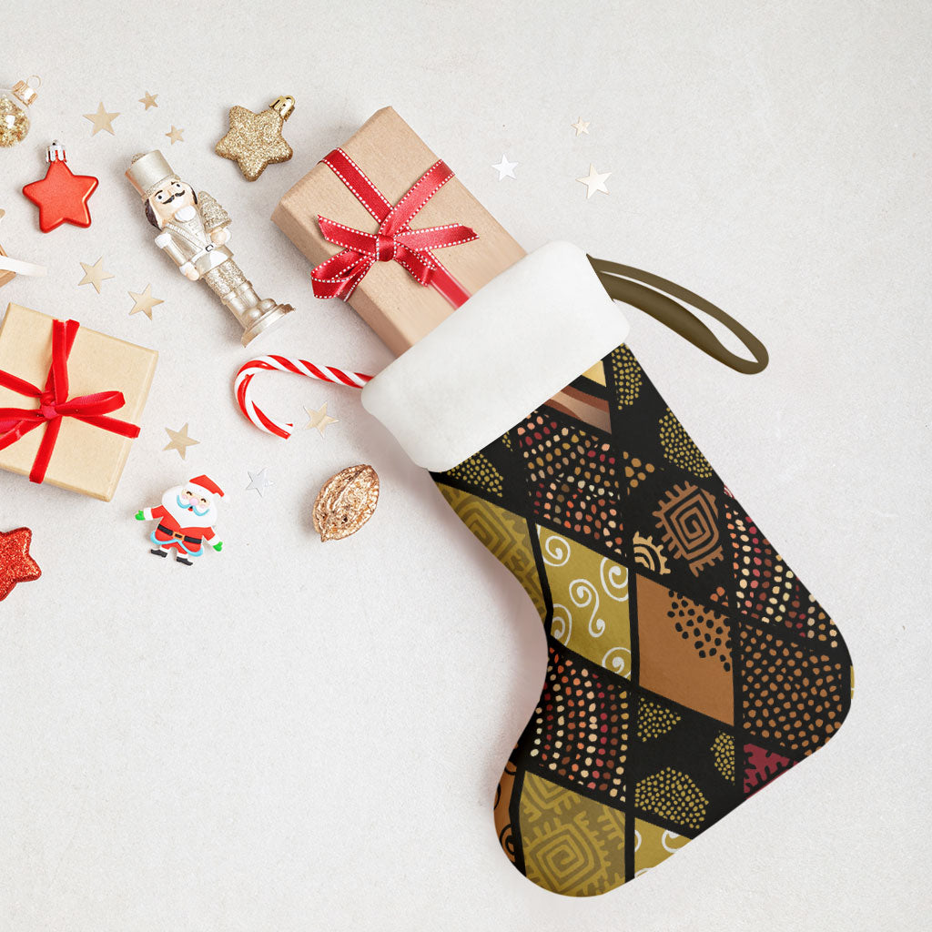 African American Quilt Inspired Christmas Stocking Ethnic Bohemian Rhombus Patchwork