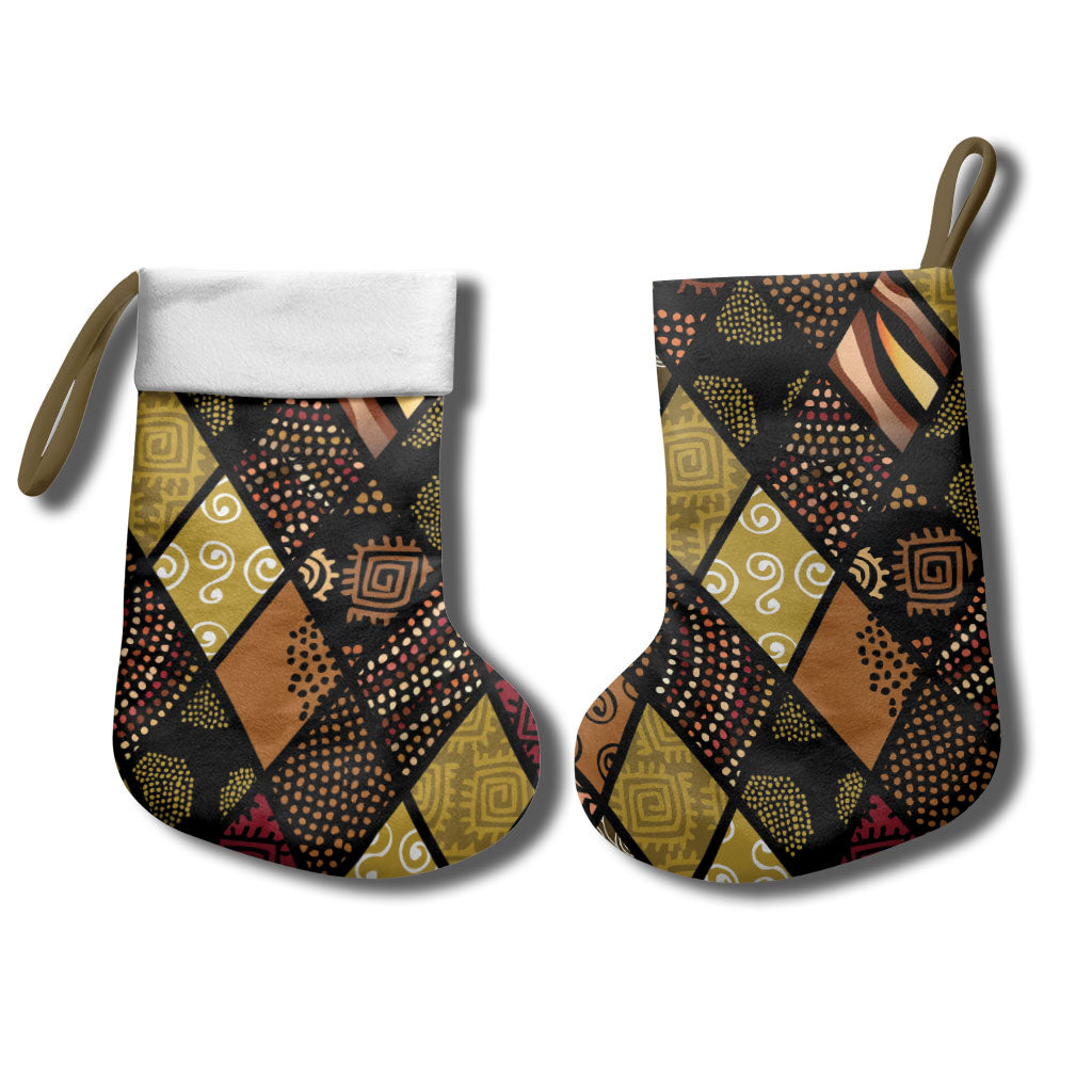African American Quilt Inspired Christmas Stocking Ethnic Bohemian Rhombus Patchwork