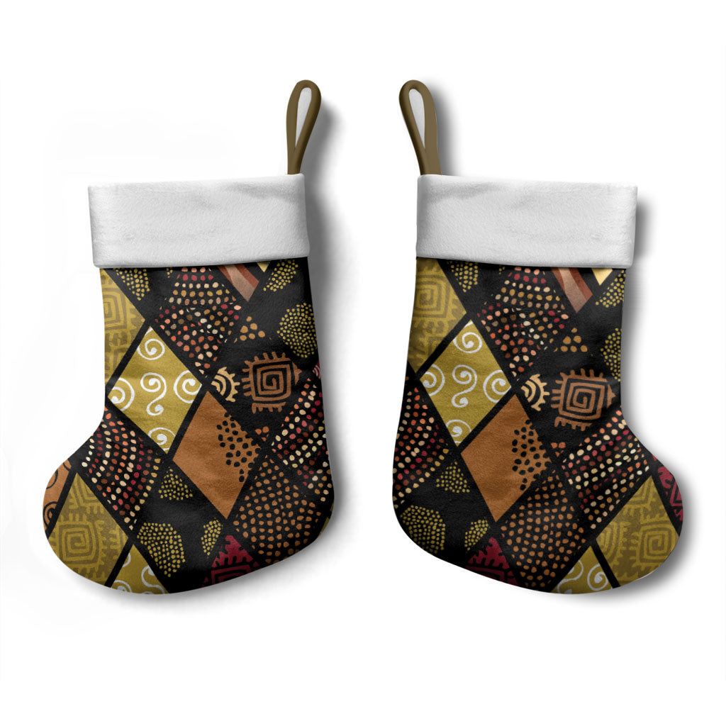 African American Quilt Inspired Christmas Stocking Ethnic Bohemian Rhombus Patchwork