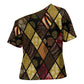 African American Quilt Inspired Cross Shoulder Shirt Ethnic Bohemian Rhombus Patchwork