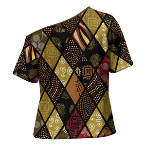 African American Quilt Inspired Cross Shoulder Shirt Ethnic Bohemian Rhombus Patchwork