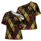 African American Quilt Inspired Cross Shoulder Shirt Ethnic Bohemian Rhombus Patchwork