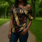 African American Quilt Inspired Cross Shoulder Shirt Ethnic Bohemian Rhombus Patchwork