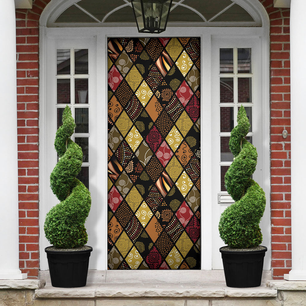 African American Quilt Inspired Door Cover Ethnic Bohemian Rhombus Patchwork
