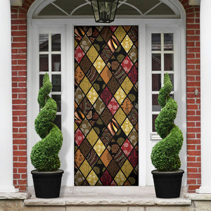 African American Quilt Inspired Door Cover Ethnic Bohemian Rhombus Patchwork