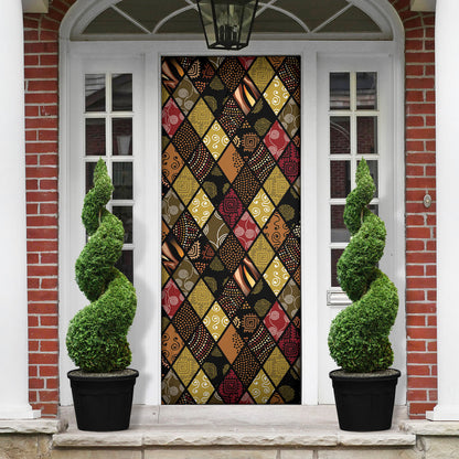 African American Quilt Inspired Door Cover Ethnic Bohemian Rhombus Patchwork