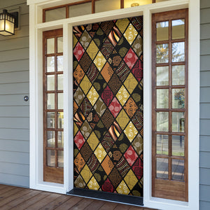 African American Quilt Inspired Door Cover Ethnic Bohemian Rhombus Patchwork
