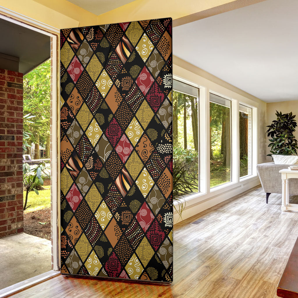 African American Quilt Inspired Door Cover Ethnic Bohemian Rhombus Patchwork
