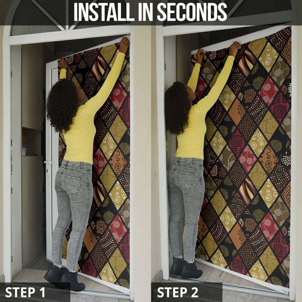 African American Quilt Inspired Door Cover Ethnic Bohemian Rhombus Patchwork