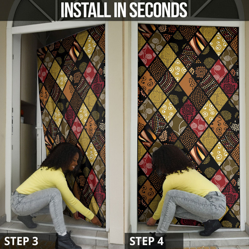 African American Quilt Inspired Door Cover Ethnic Bohemian Rhombus Patchwork