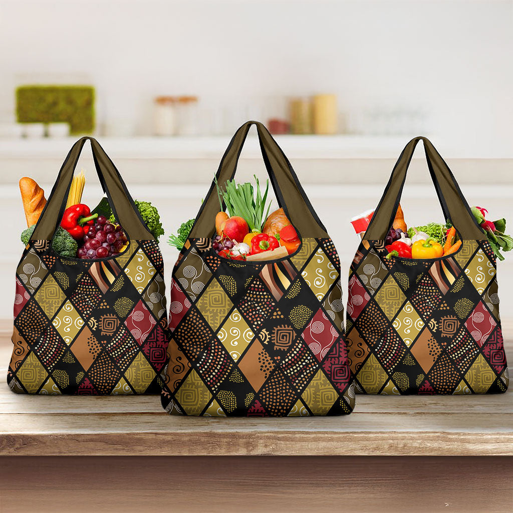 African American Quilt Inspired Grocery Bag Ethnic Bohemian Rhombus Patchwork