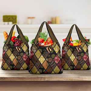 African American Quilt Inspired Grocery Bag Ethnic Bohemian Rhombus Patchwork
