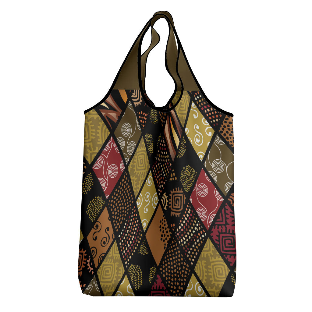 African American Quilt Inspired Grocery Bag Ethnic Bohemian Rhombus Patchwork