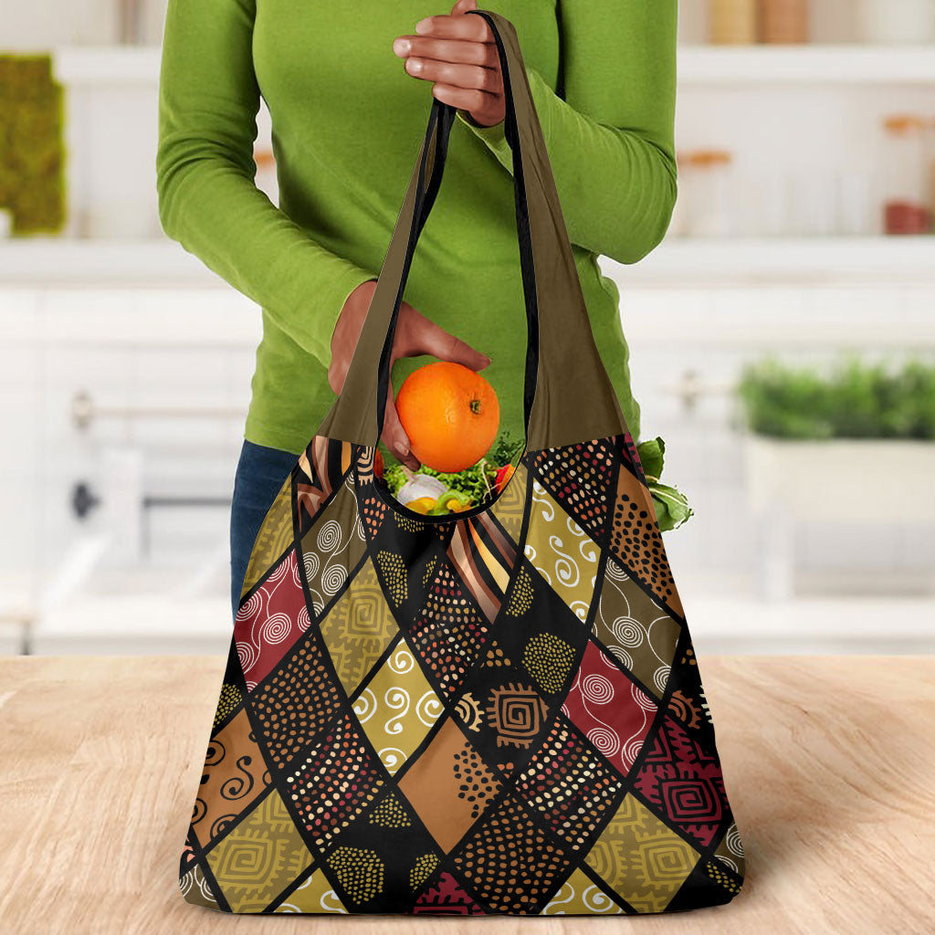 African American Quilt Inspired Grocery Bag Ethnic Bohemian Rhombus Patchwork