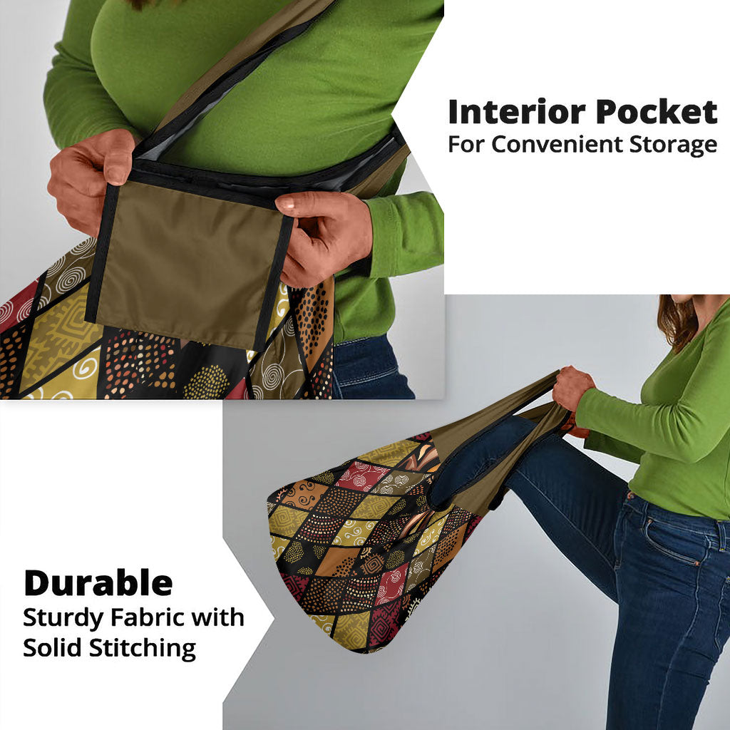 African American Quilt Inspired Grocery Bag Ethnic Bohemian Rhombus Patchwork