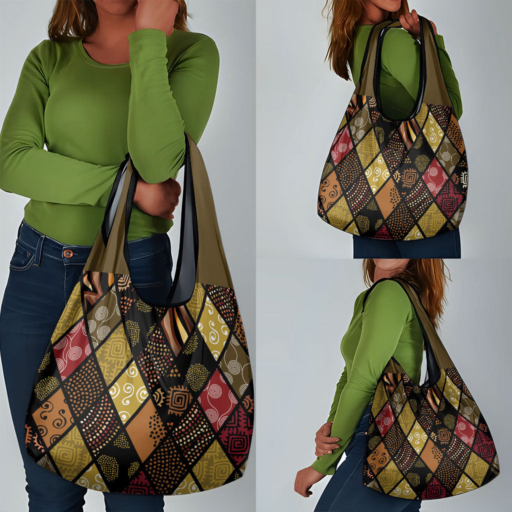 African American Quilt Inspired Grocery Bag Ethnic Bohemian Rhombus Patchwork