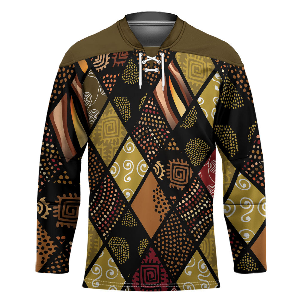 African American Quilt Inspired Hockey Jersey Ethnic Bohemian Rhombus Patchwork