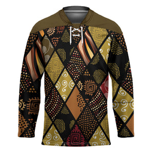 African American Quilt Inspired Hockey Jersey Ethnic Bohemian Rhombus Patchwork
