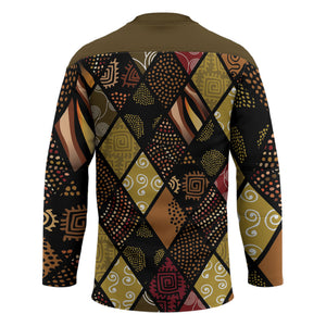 African American Quilt Inspired Hockey Jersey Ethnic Bohemian Rhombus Patchwork