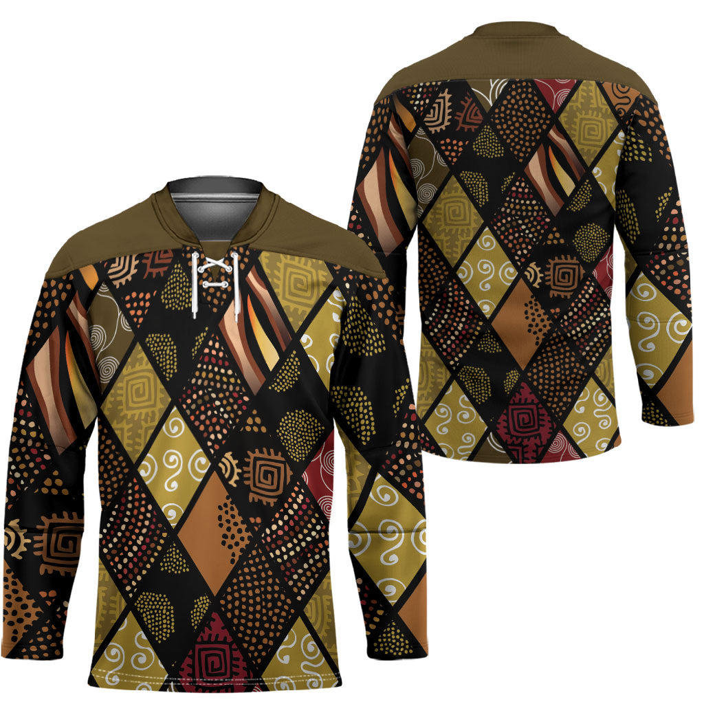 African American Quilt Inspired Hockey Jersey Ethnic Bohemian Rhombus Patchwork