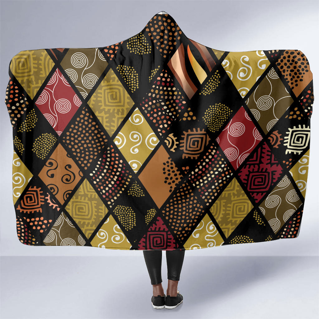 African American Quilt Inspired Hooded Blanket Ethnic Bohemian Rhombus Patchwork