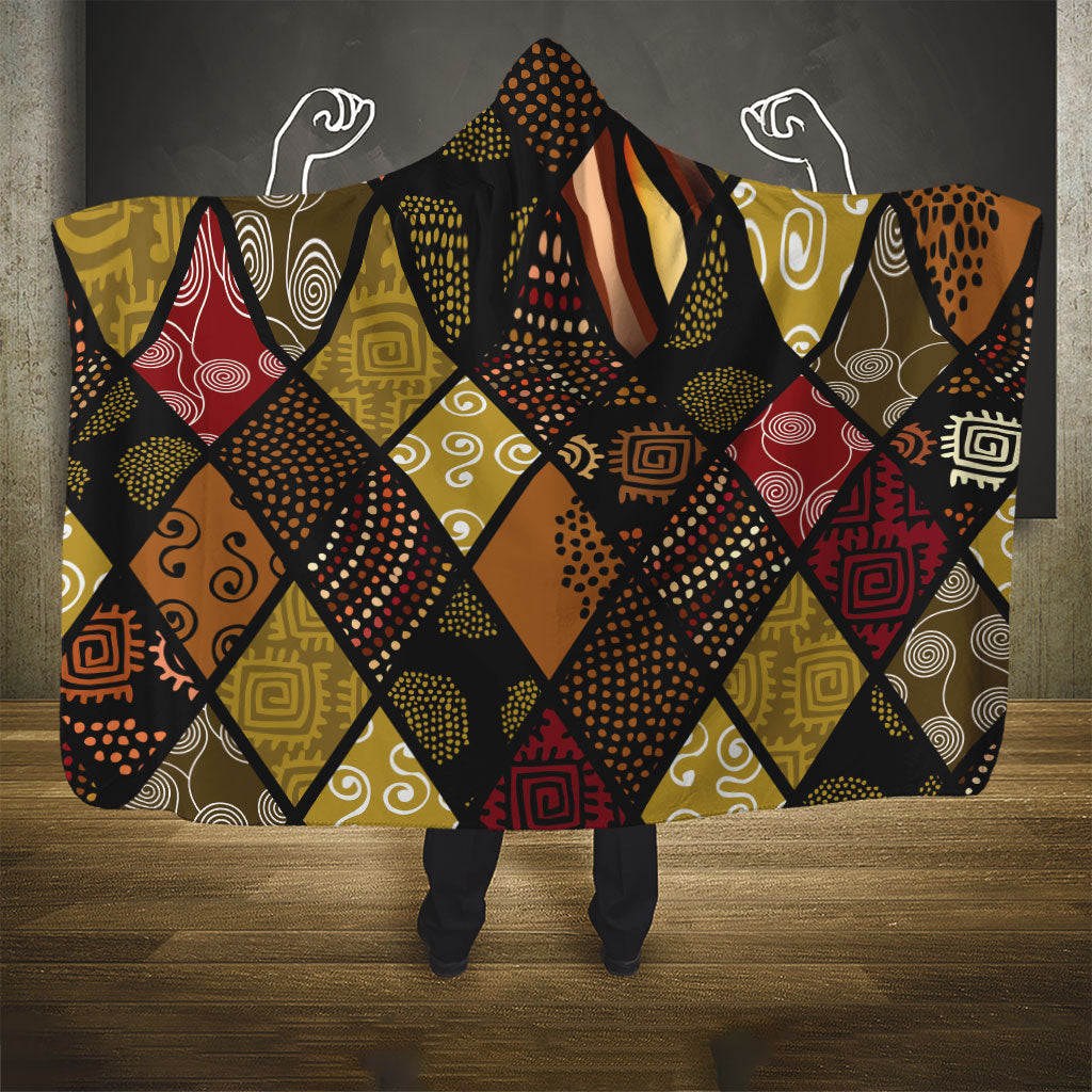 African American Quilt Inspired Hooded Blanket Ethnic Bohemian Rhombus Patchwork