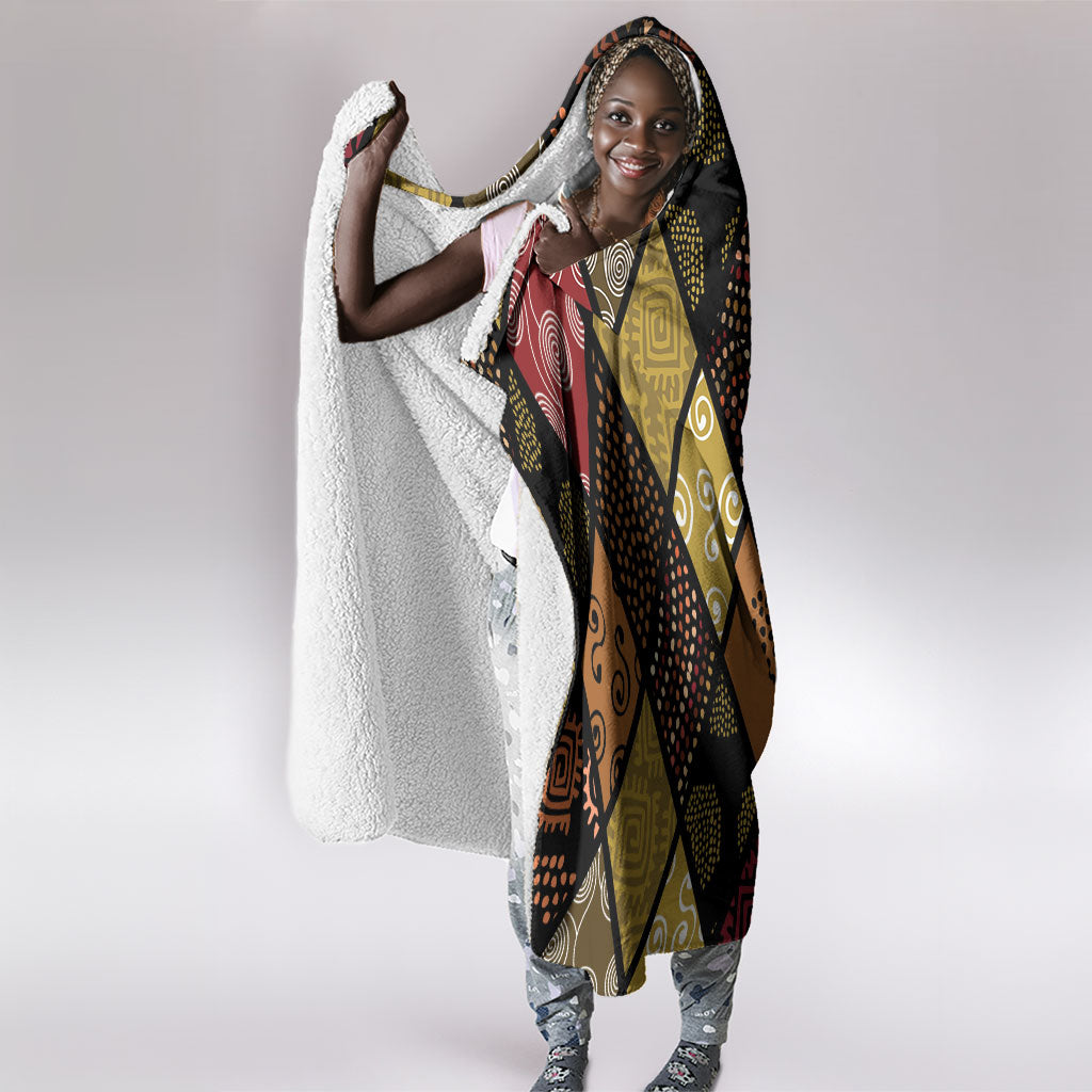 African American Quilt Inspired Hooded Blanket Ethnic Bohemian Rhombus Patchwork