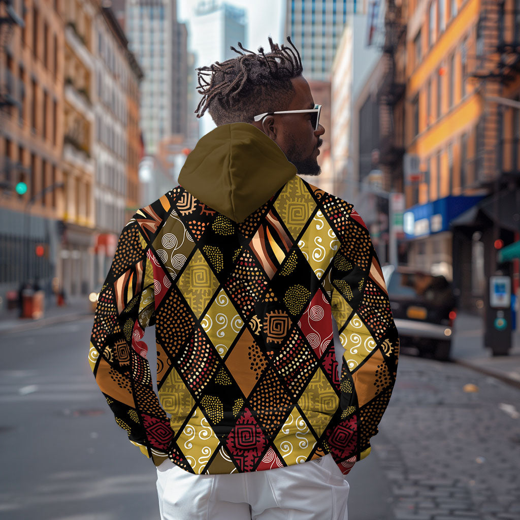 African American Quilt Inspired Hoodie Ethnic Bohemian Rhombus Patchwork