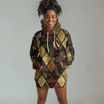 African American Quilt Inspired Hoodie Dress Ethnic Bohemian Rhombus Patchwork