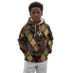 African American Quilt Inspired Kid Hoodie Ethnic Bohemian Rhombus Patchwork