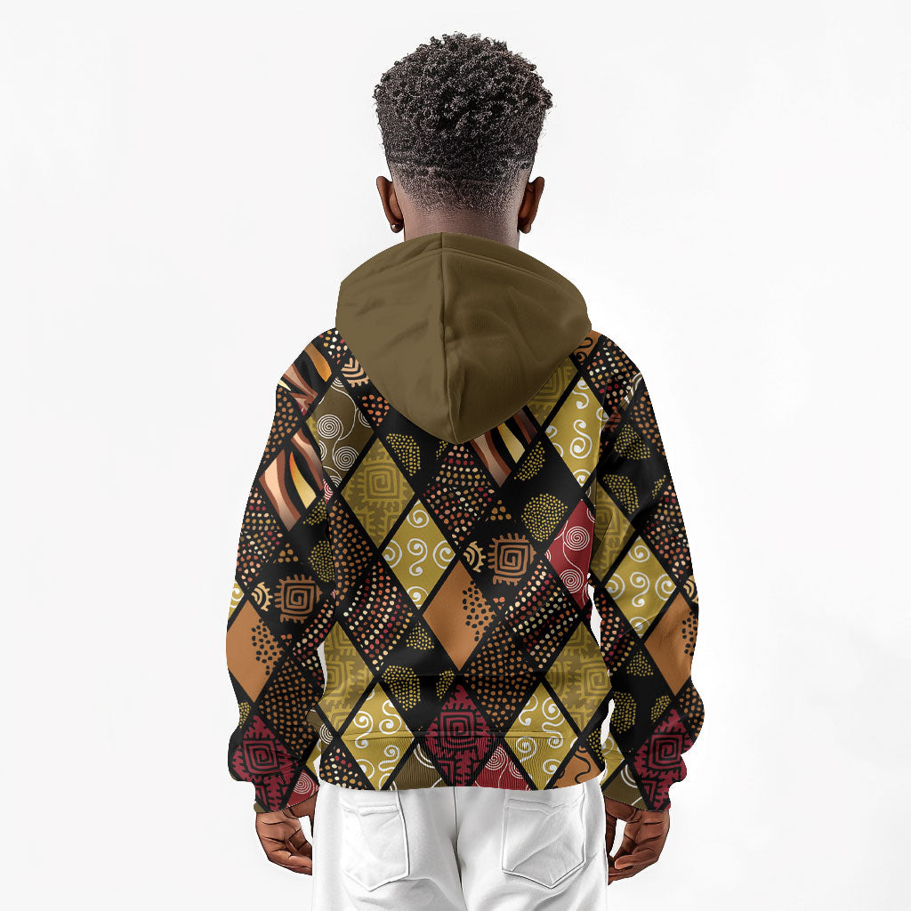 African American Quilt Inspired Kid Hoodie Ethnic Bohemian Rhombus Patchwork