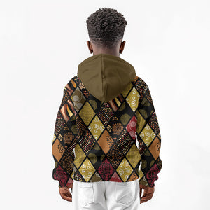 African American Quilt Inspired Kid Hoodie Ethnic Bohemian Rhombus Patchwork