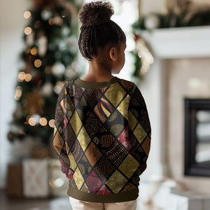 African American Quilt Inspired Kid Ugly Christmas Sweater Ethnic Bohemian Rhombus Patchwork