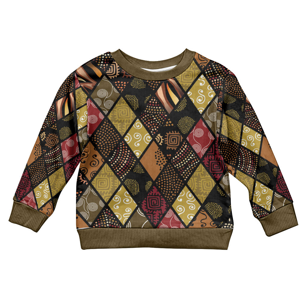 African American Quilt Inspired Kid Ugly Christmas Sweater Ethnic Bohemian Rhombus Patchwork