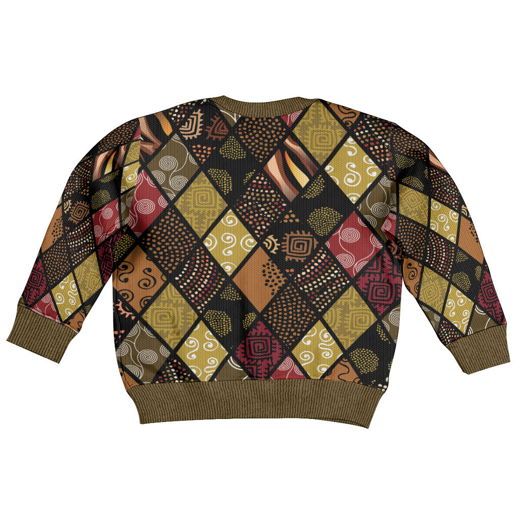African American Quilt Inspired Kid Ugly Christmas Sweater Ethnic Bohemian Rhombus Patchwork