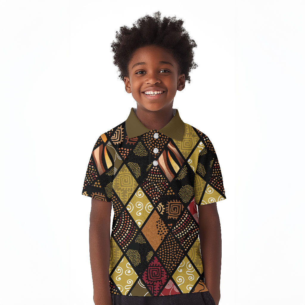 African American Quilt Inspired Kid Polo Shirt Ethnic Bohemian Rhombus Patchwork