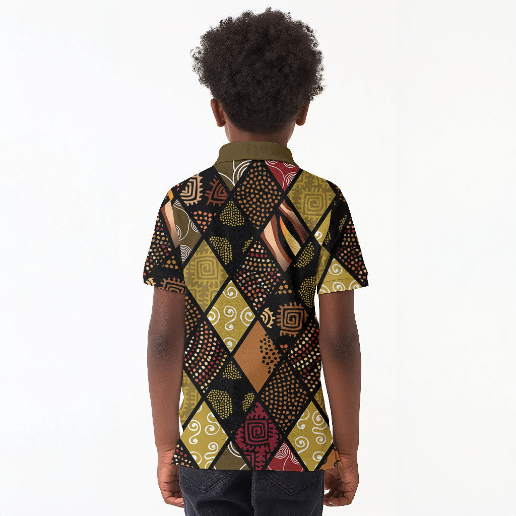 African American Quilt Inspired Kid Polo Shirt Ethnic Bohemian Rhombus Patchwork
