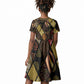 African American Quilt Inspired Kid Short Sleeve Dress Ethnic Bohemian Rhombus Patchwork
