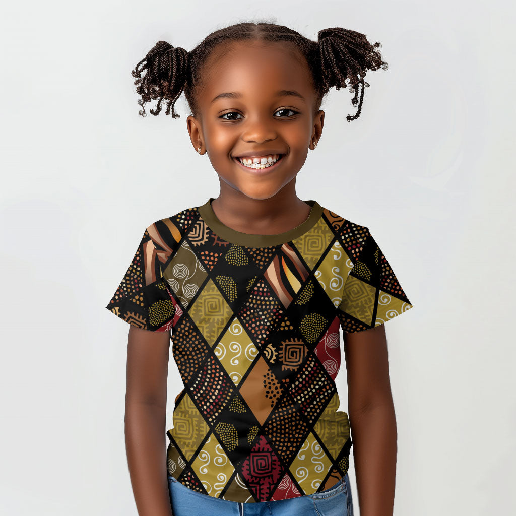 African American Quilt Inspired Kid T shirt Ethnic Bohemian Rhombus Patchwork