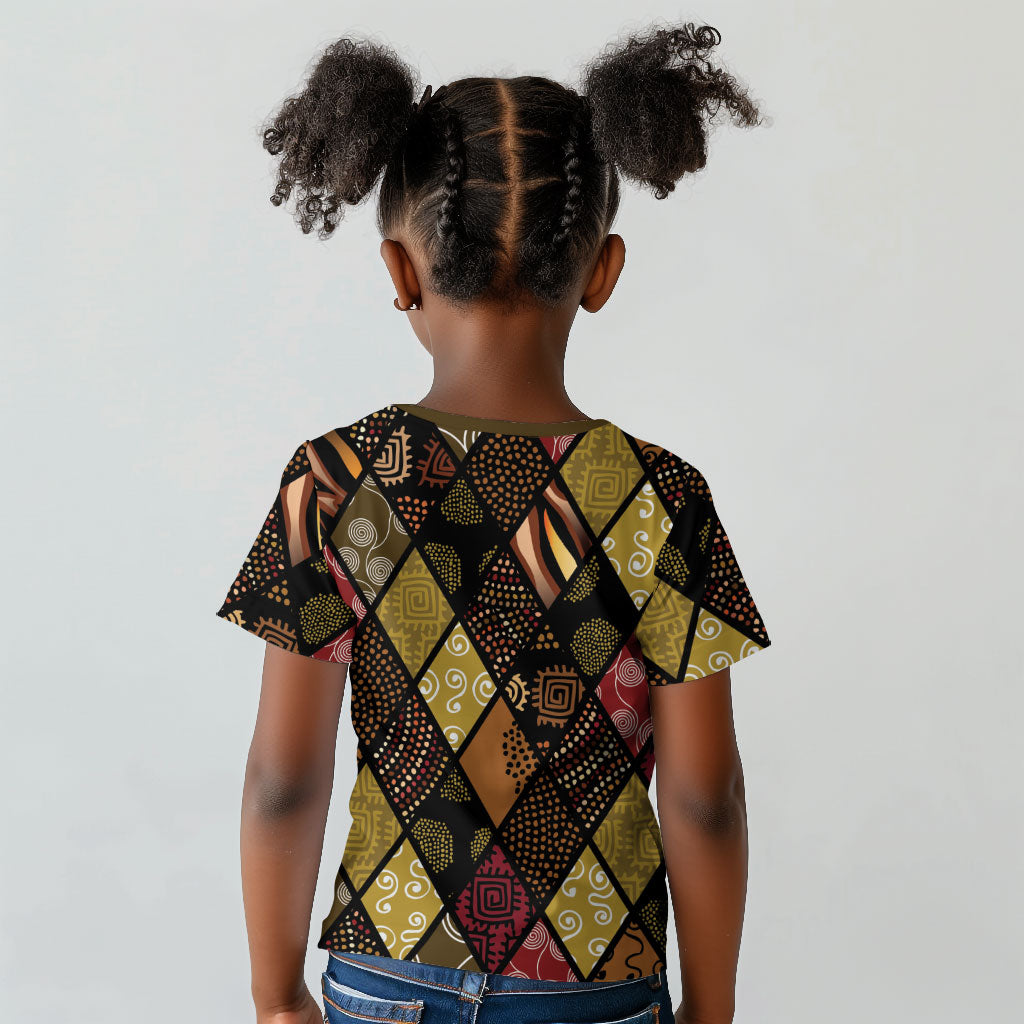 African American Quilt Inspired Kid T shirt Ethnic Bohemian Rhombus Patchwork