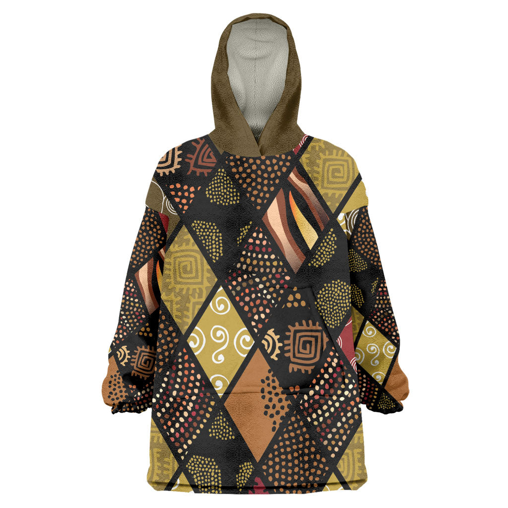 African American Quilt Inspired Kid Wearable Blanket Hoodie Ethnic Bohemian Rhombus Patchwork