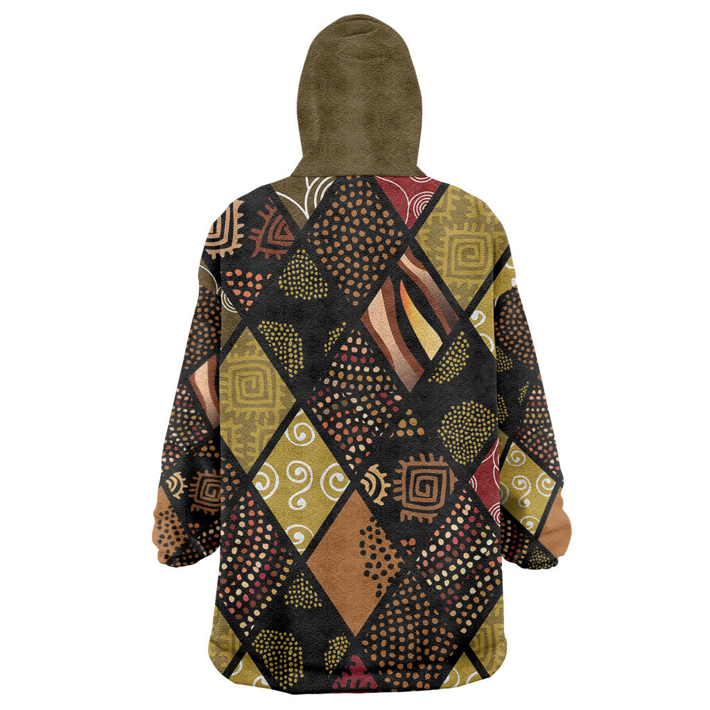 African American Quilt Inspired Kid Wearable Blanket Hoodie Ethnic Bohemian Rhombus Patchwork