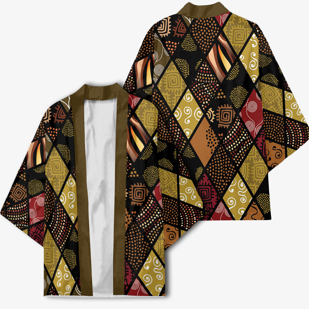African American Quilt Inspired Kimono Ethnic Bohemian Rhombus Patchwork