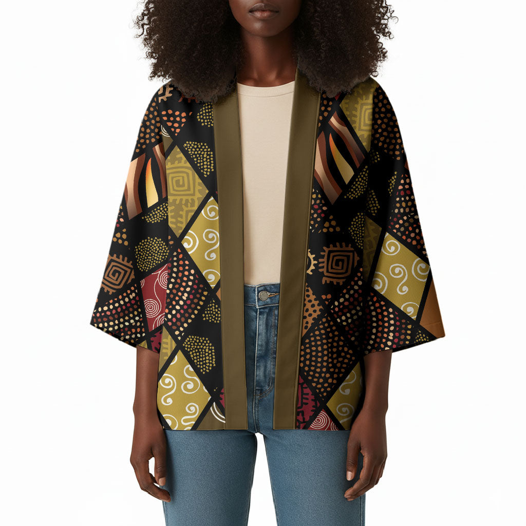 African American Quilt Inspired Kimono Ethnic Bohemian Rhombus Patchwork