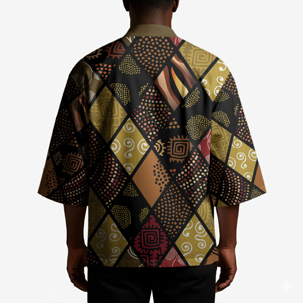 African American Quilt Inspired Kimono Ethnic Bohemian Rhombus Patchwork