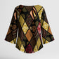 African American Quilt Inspired Kimono Sleeve Blouse Ethnic Bohemian Rhombus Patchwork