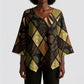 African American Quilt Inspired Kimono Sleeve Blouse Ethnic Bohemian Rhombus Patchwork