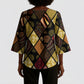 African American Quilt Inspired Kimono Sleeve Blouse Ethnic Bohemian Rhombus Patchwork