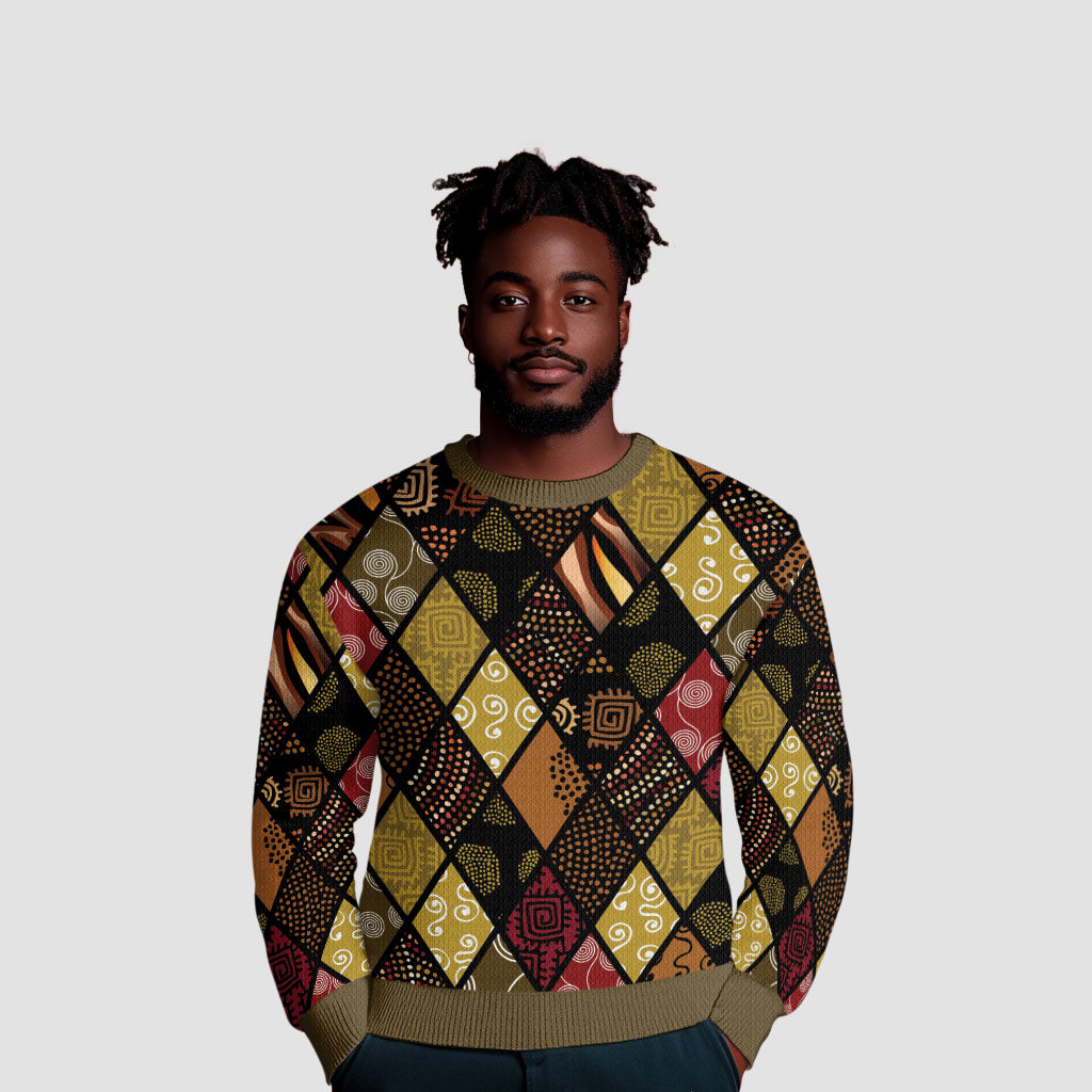 African American Quilt Inspired Ugly Christmas Sweater Ethnic Bohemian Rhombus Patchwork